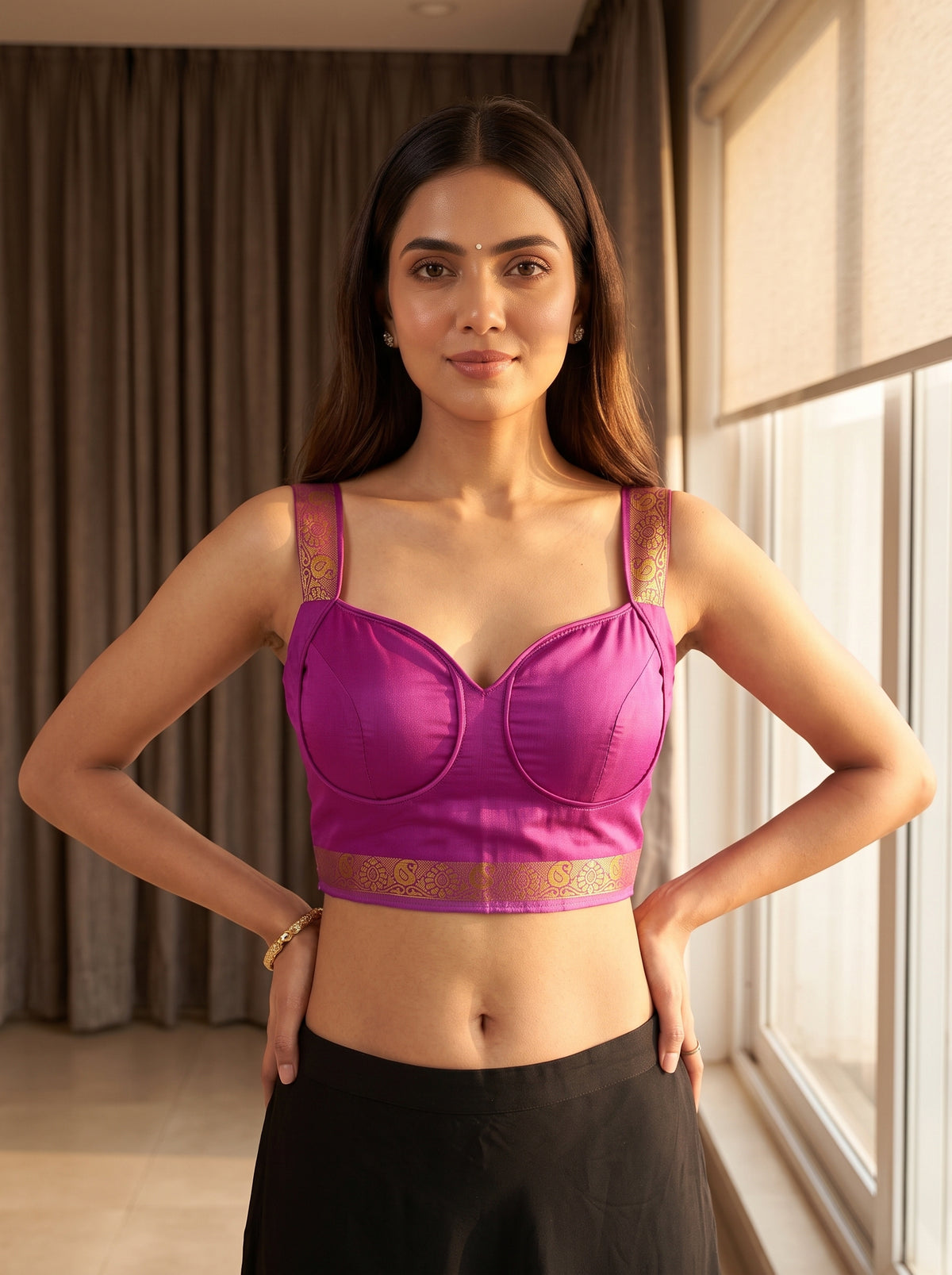MIMOSA Lavender Mysore Silk Crepe Saree — blouse close-up