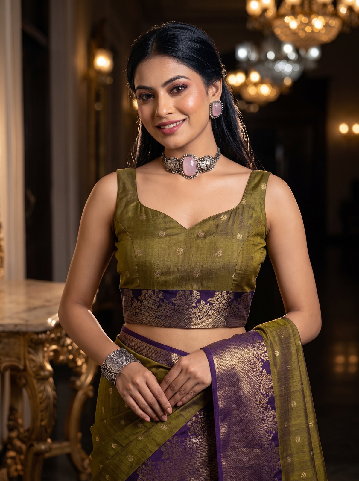 MIMOSA Jamun Banarasi Raw Silk Saree — pose 10 styling detail