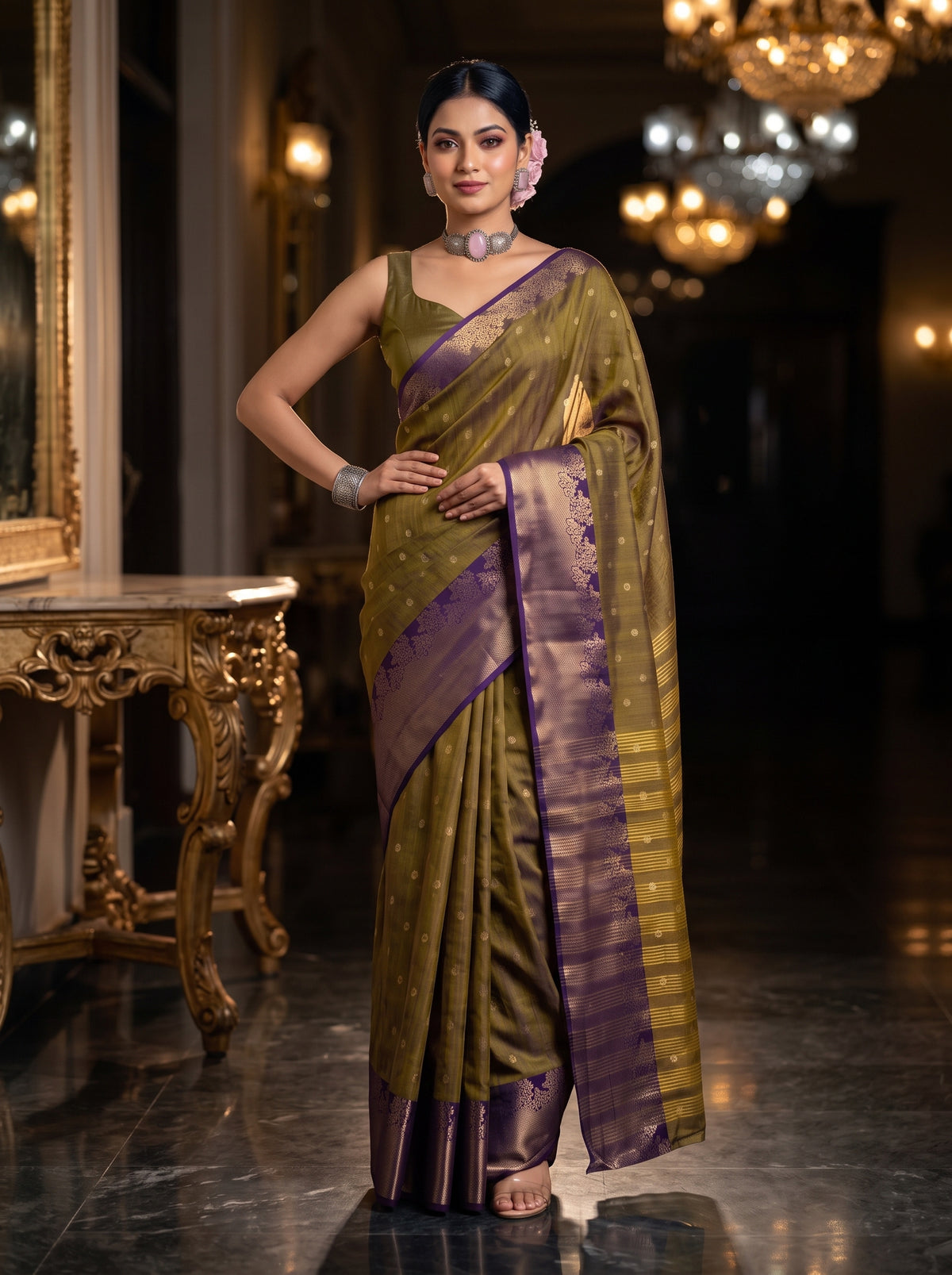 MIMOSA Jamun Banarasi Raw Silk Saree — pose 4 styling detail