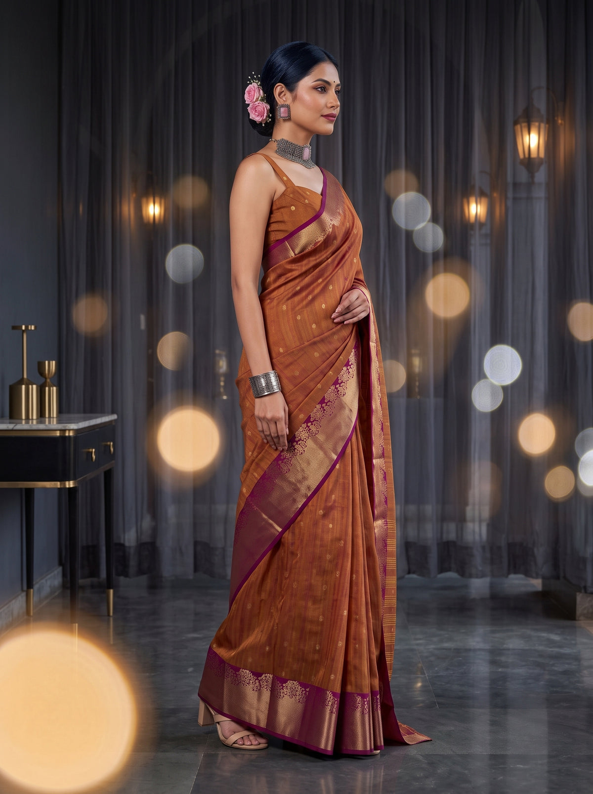 MIMOSA Magenta Banarasi Raw Silk Saree — Saree pallu and body details