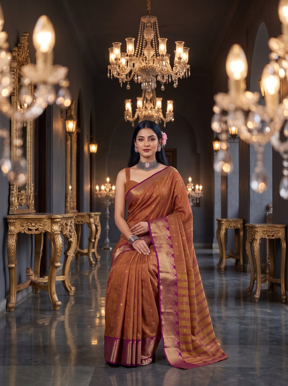MIMOSA Magenta Banarasi Raw Silk Saree — pose 8 styling detail