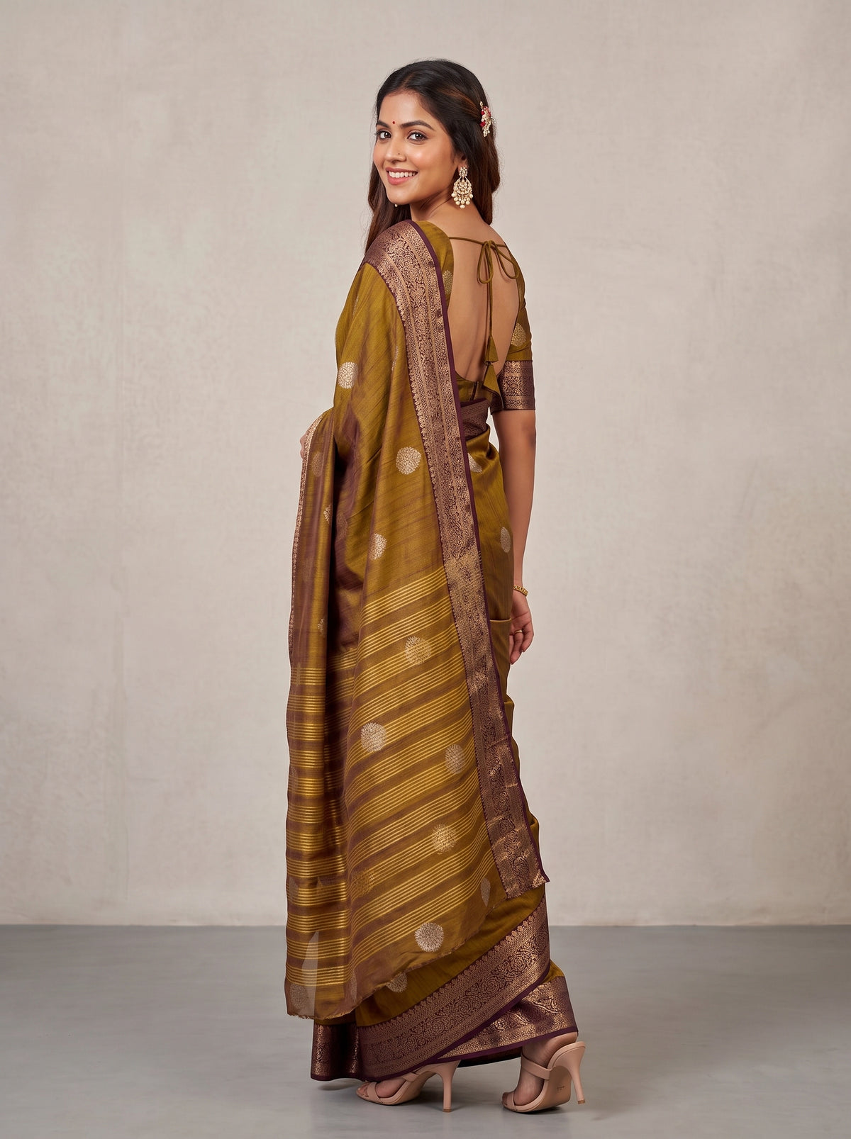 MIMOSA Chocolate Banarasi Saree — pose 7 styling detail