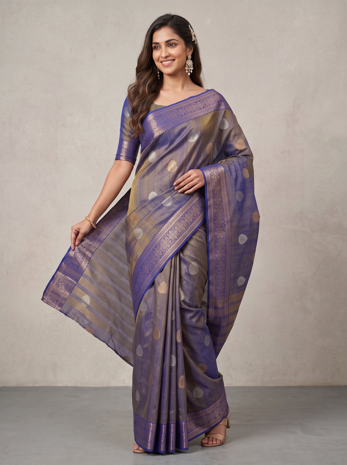 MIMOSA Royal Blue Banarasi Saree — pose 5 styling detail