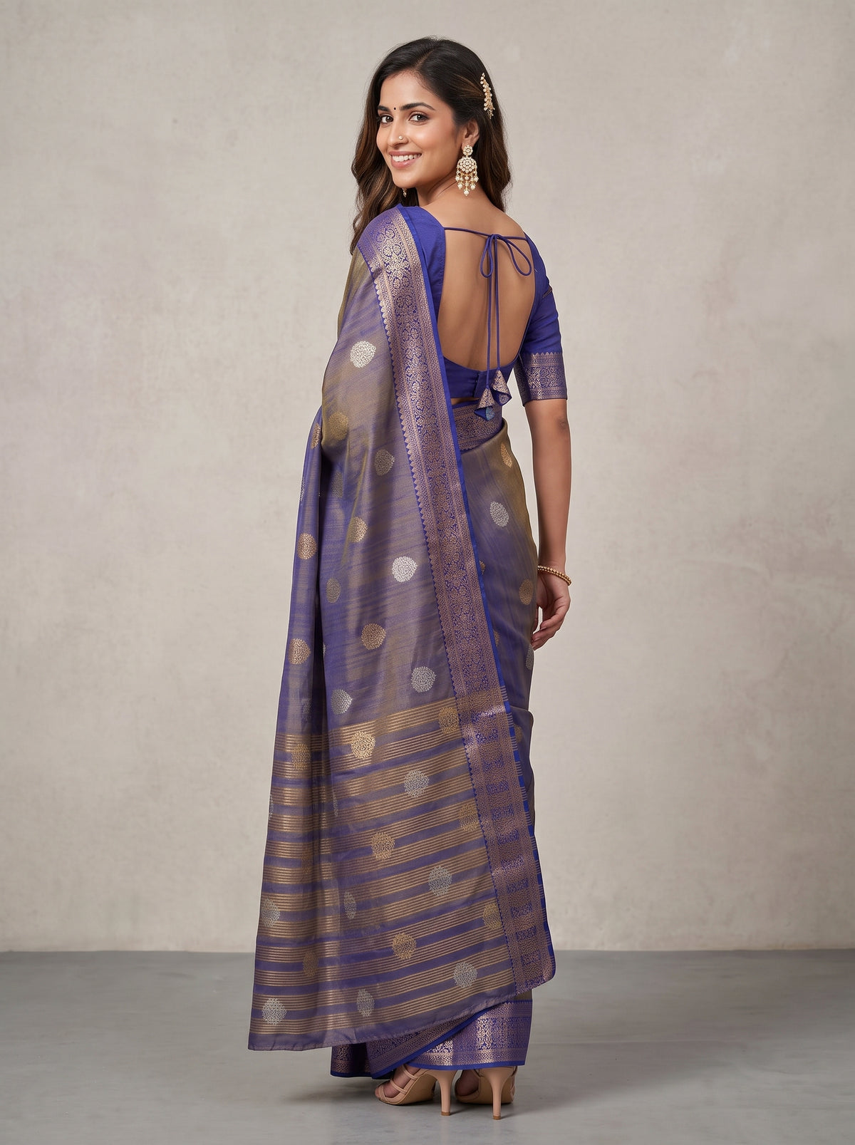 MIMOSA Royal Blue Banarasi Saree — pose 7 styling detail
