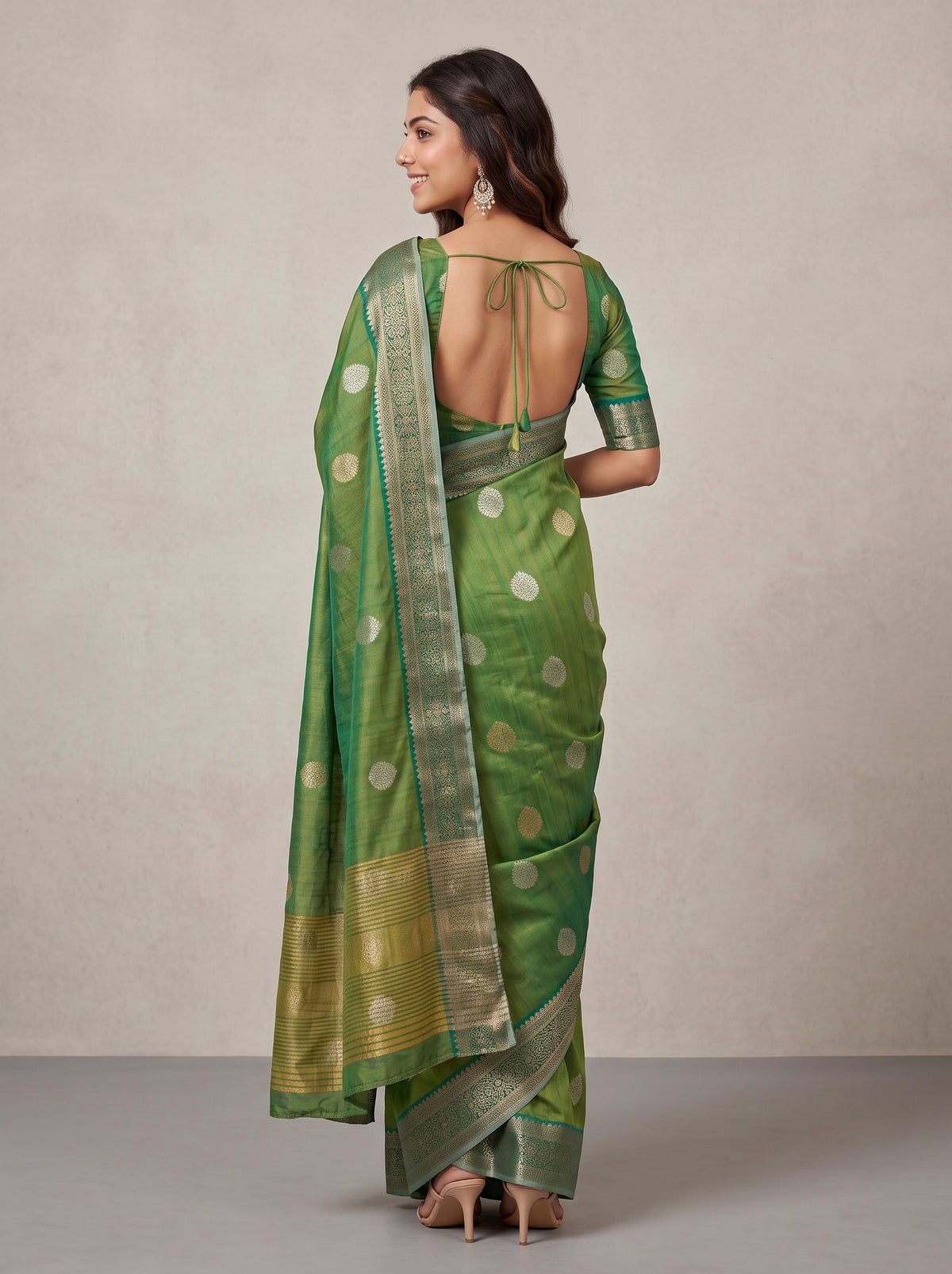 MIMOSA Rama Banarasi Saree — pose 2 styling detail