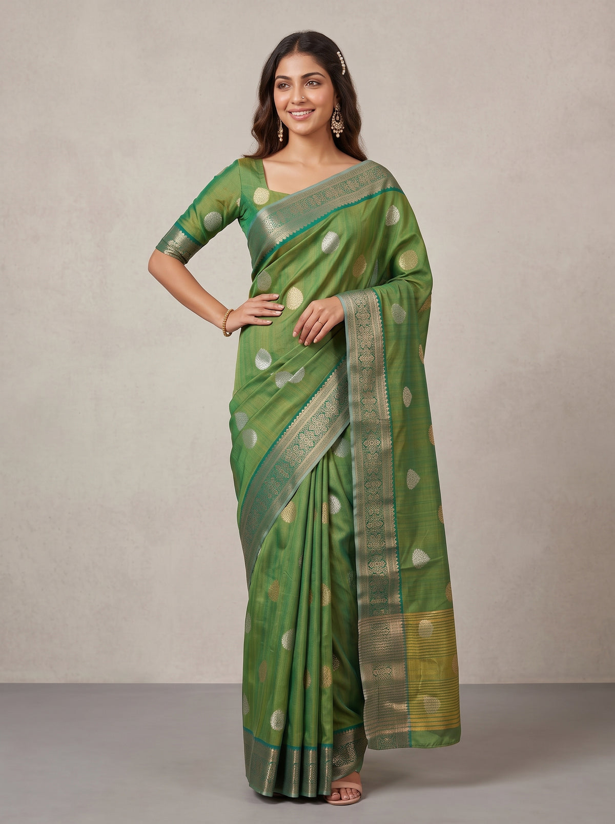 MIMOSA Rama Banarasi Saree — pose 4 styling detail