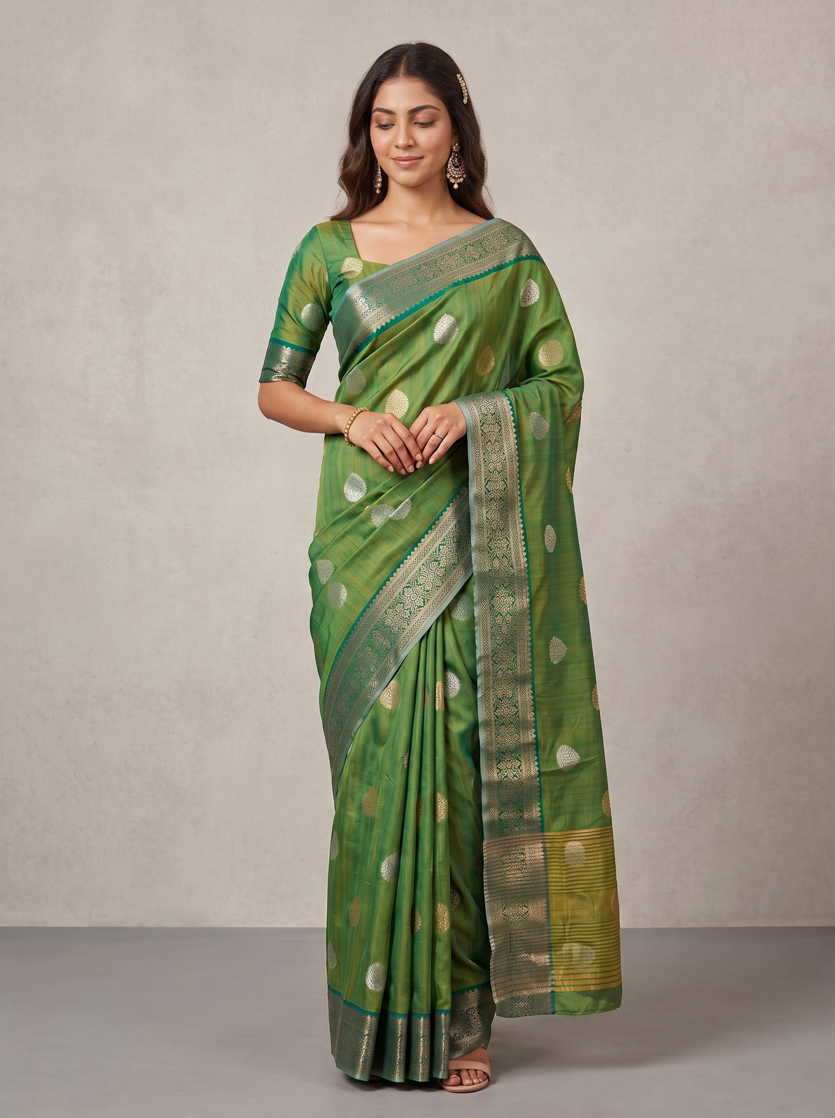 MIMOSA Rama Banarasi Saree — pose 5 styling detail