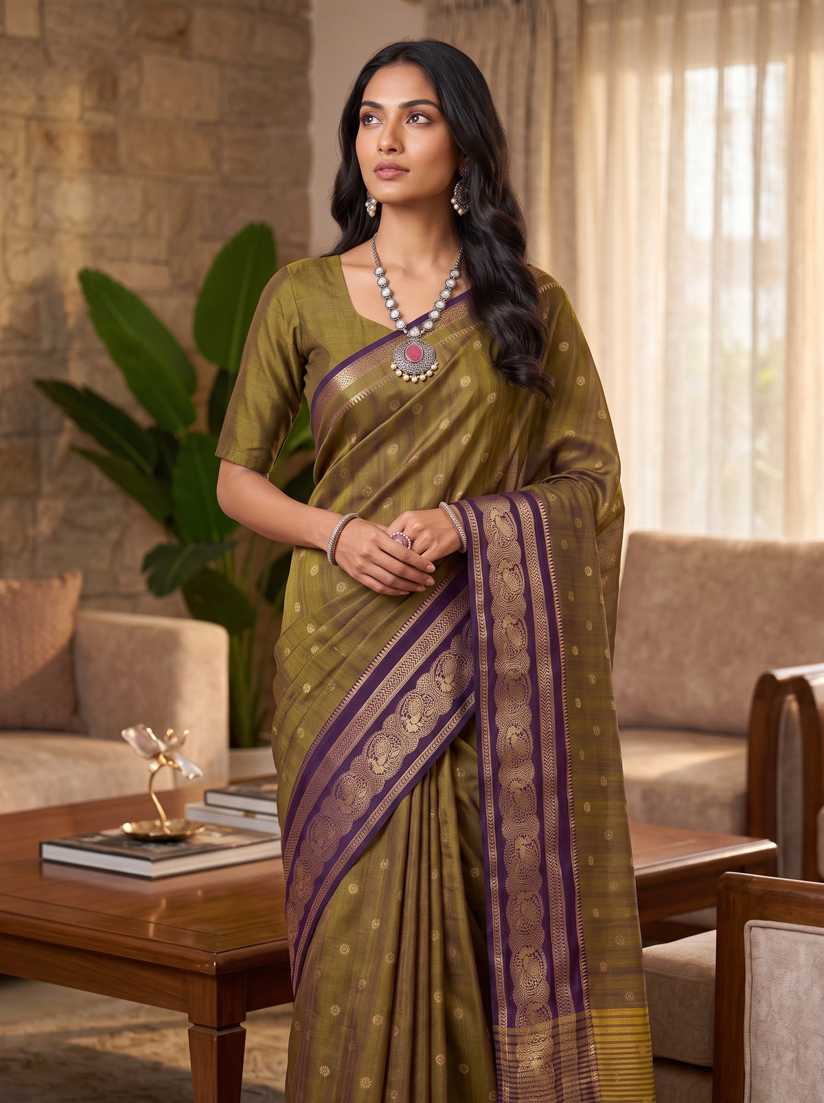 MIMOSA Jamun Banarasi Saree — pose 10 styling detail