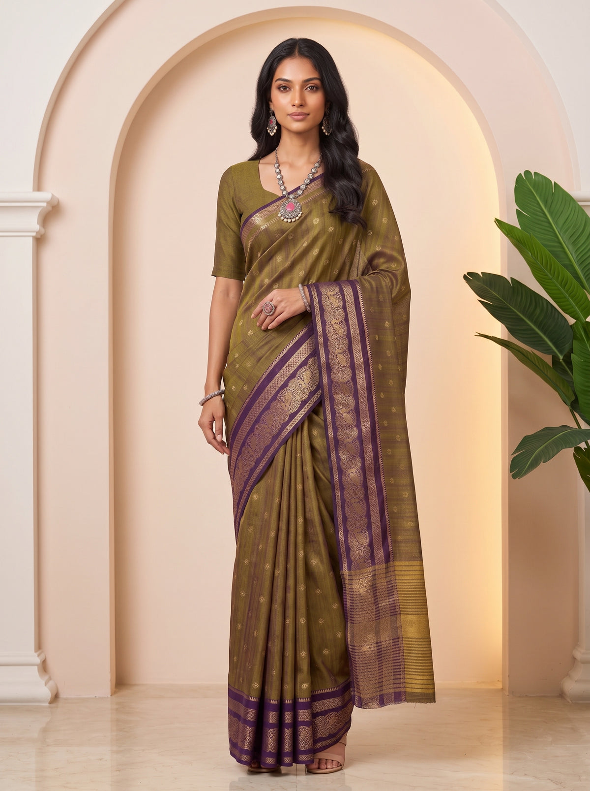 MIMOSA Jamun Banarasi Saree — pose 5 styling detail