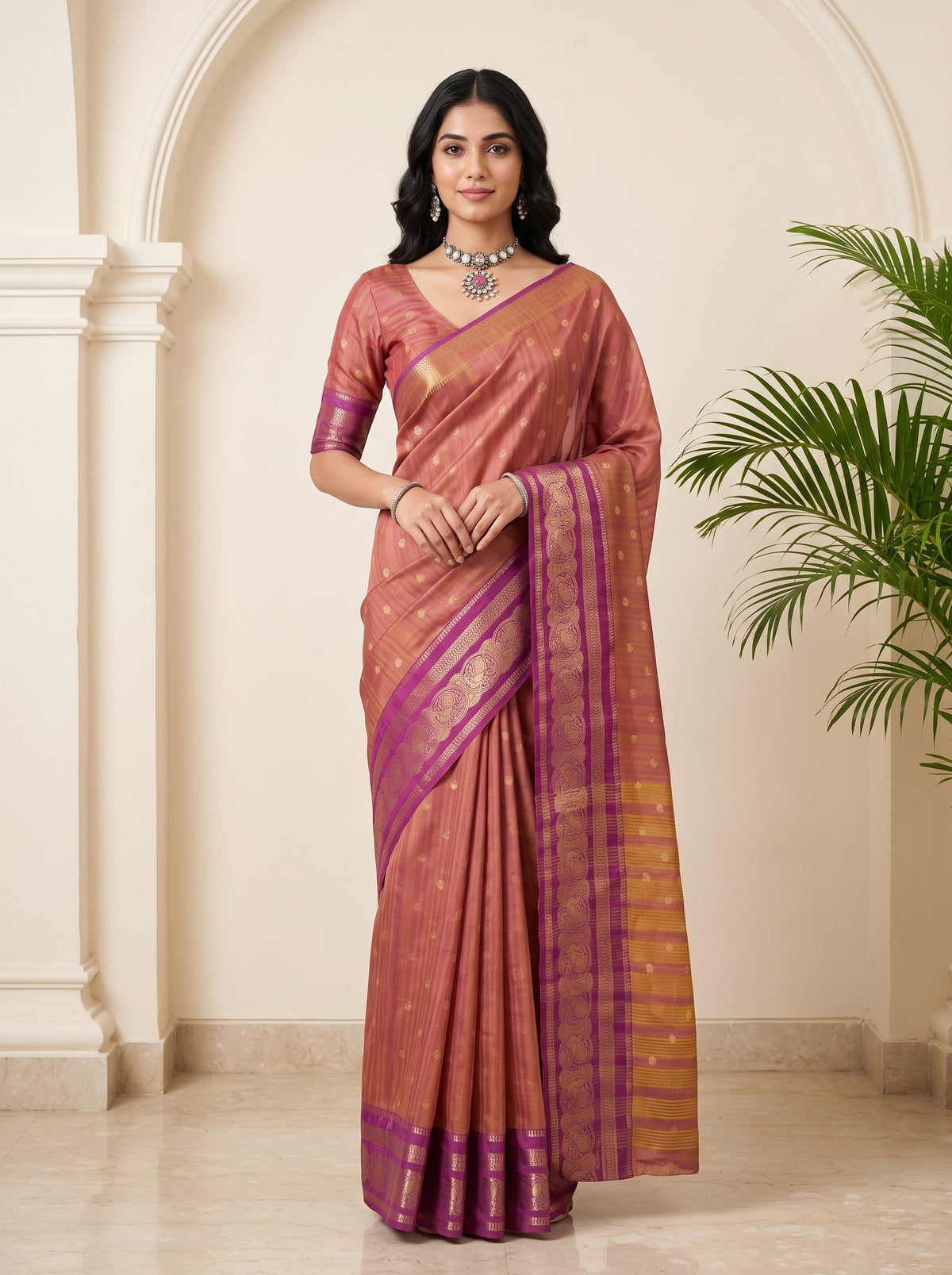 MIMOSA Lavender Banarasi Saree — front view on mannequin