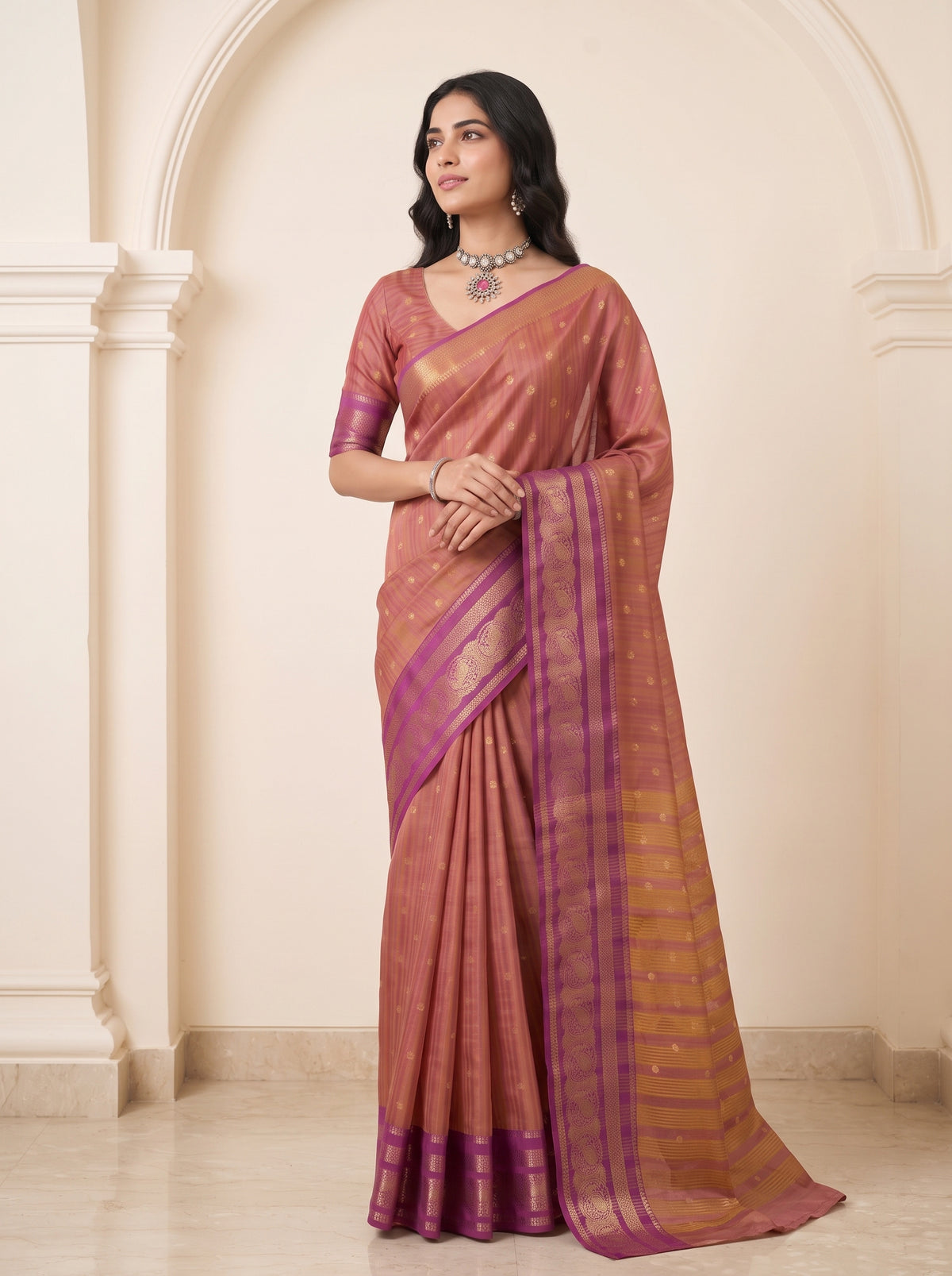 MIMOSA Lavender Banarasi Saree — pose 10 styling detail