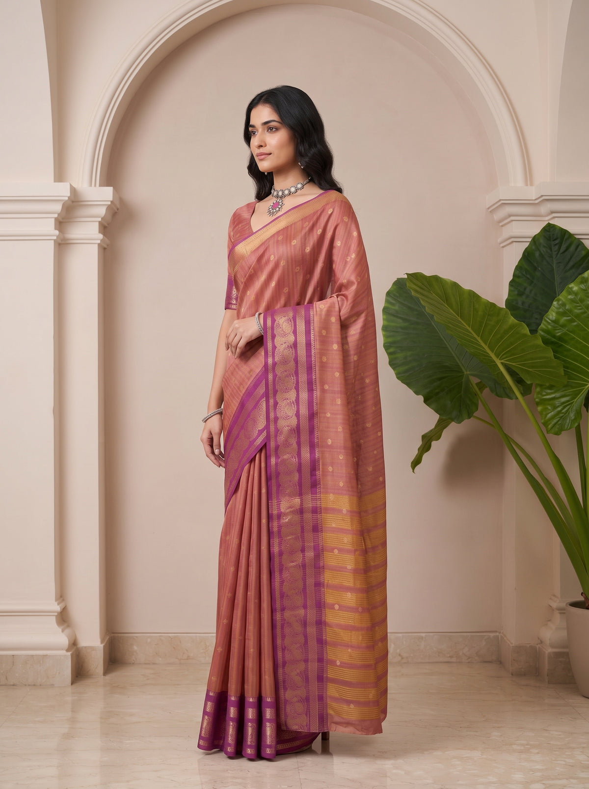 MIMOSA Lavender Banarasi Saree — pose 3 styling detail