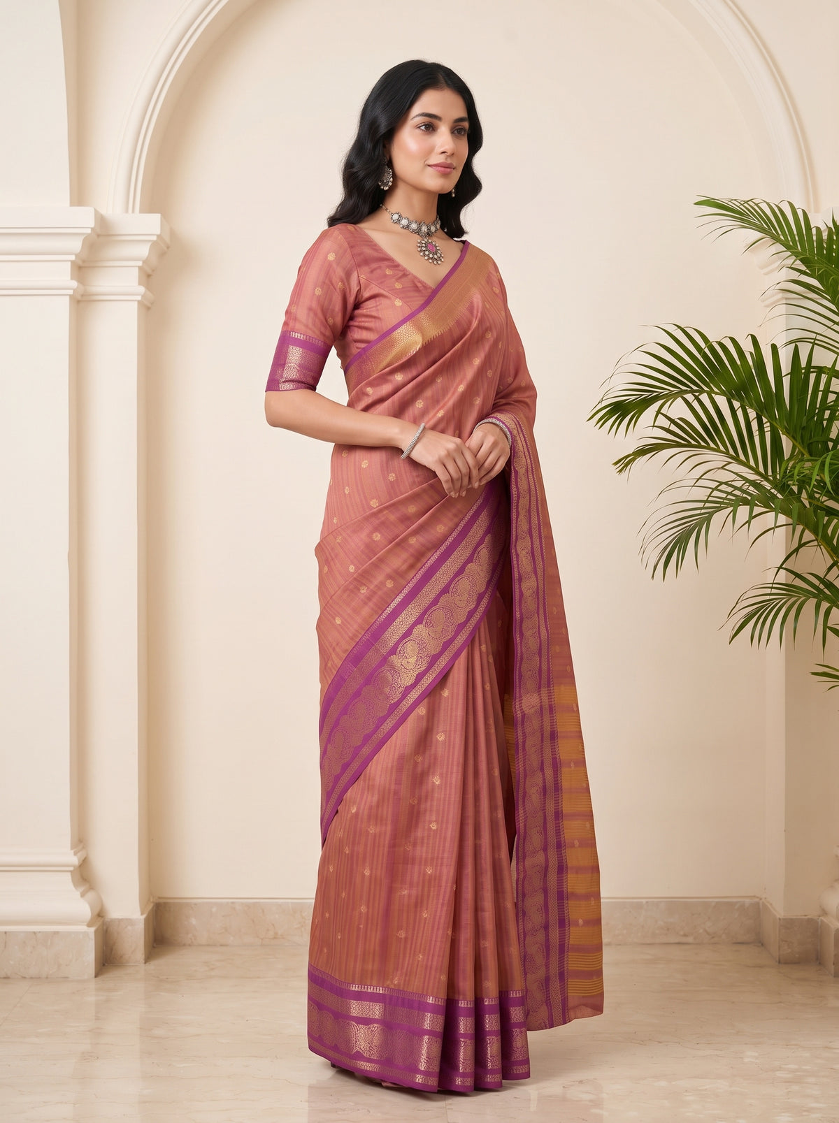 MIMOSA Lavender Banarasi Saree — pose 5 styling detail