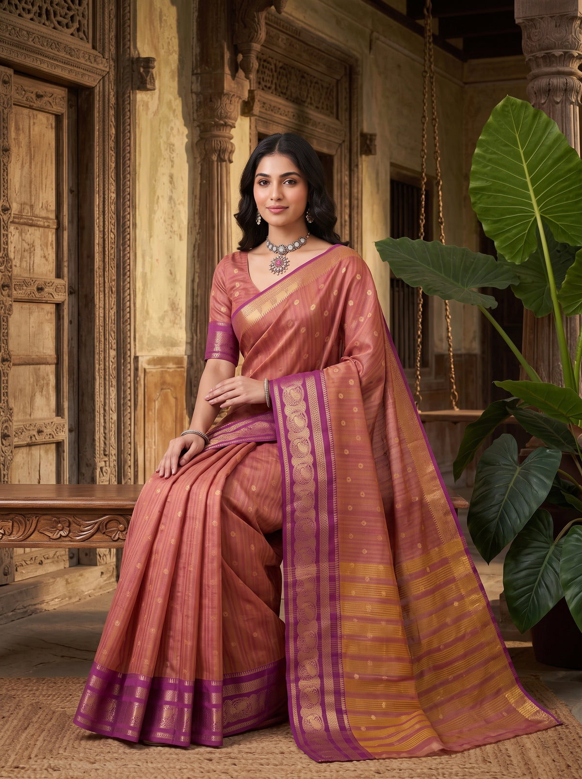 MIMOSA Lavender Banarasi Saree — pose 8 styling detail