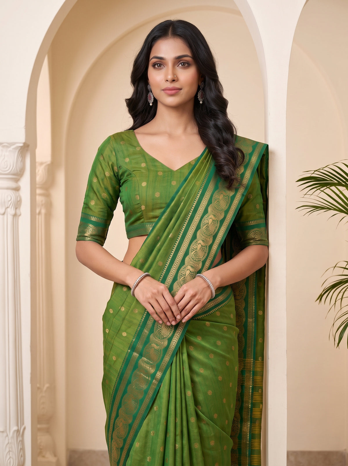 MIMOSA Rama Banarasi Saree — pose 10 styling detail