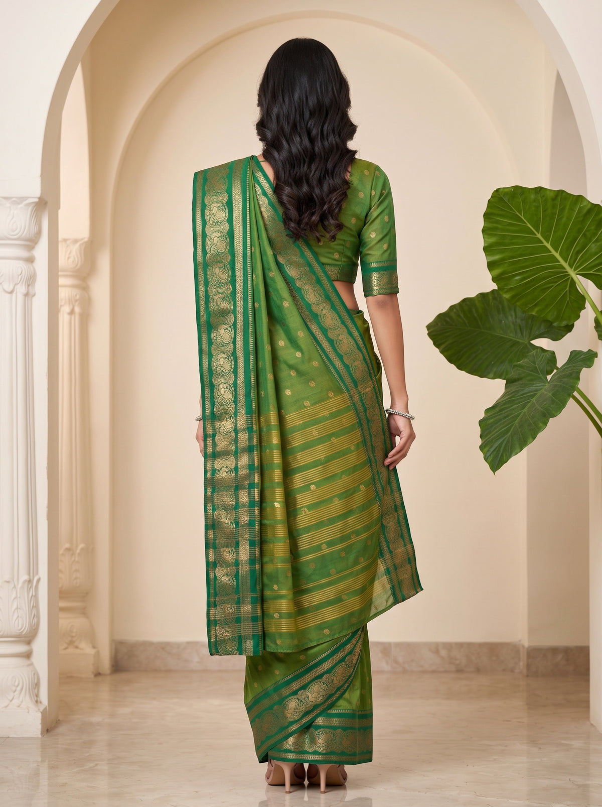 MIMOSA Rama Banarasi Saree — pose 2 styling detail