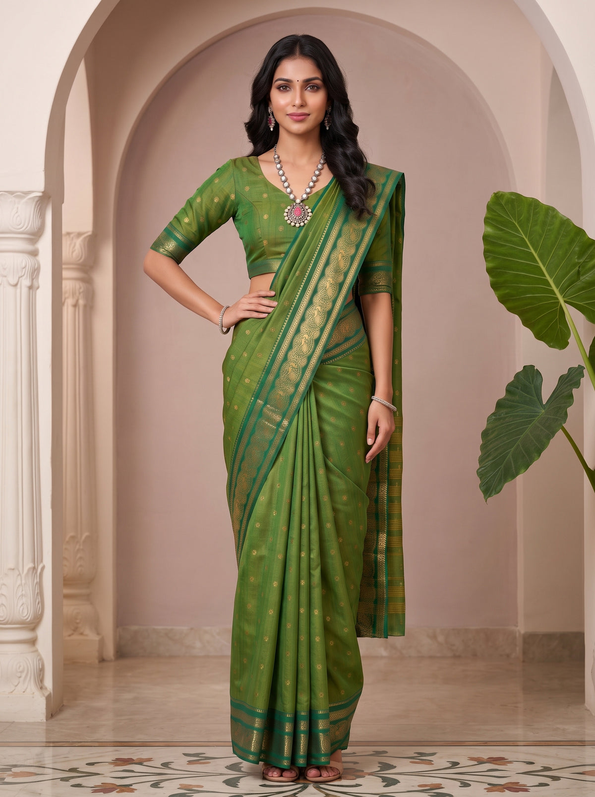 MIMOSA Rama Banarasi Saree — pose 4 styling detail