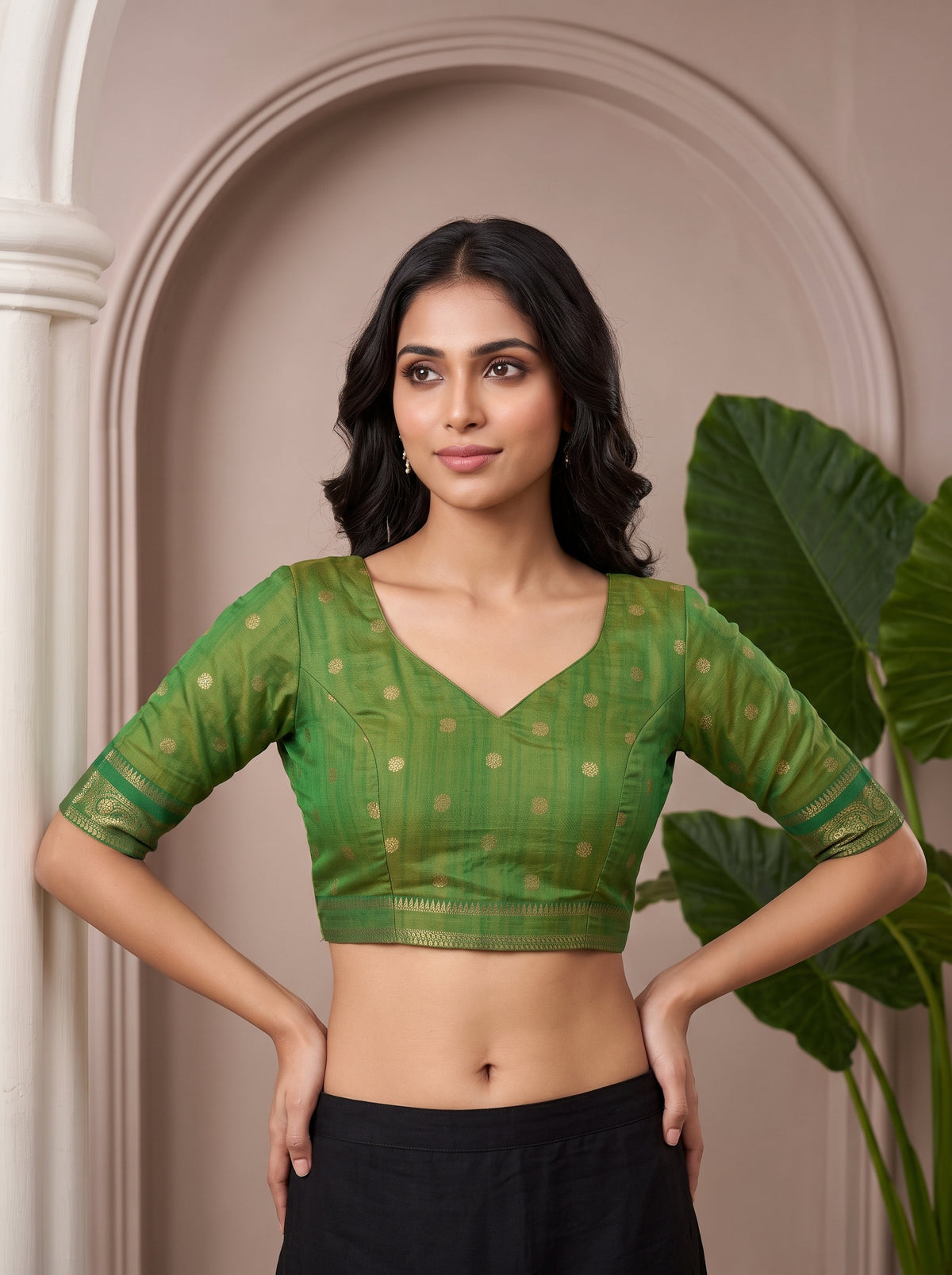 MIMOSA Rama Banarasi Saree — blouse close-up
