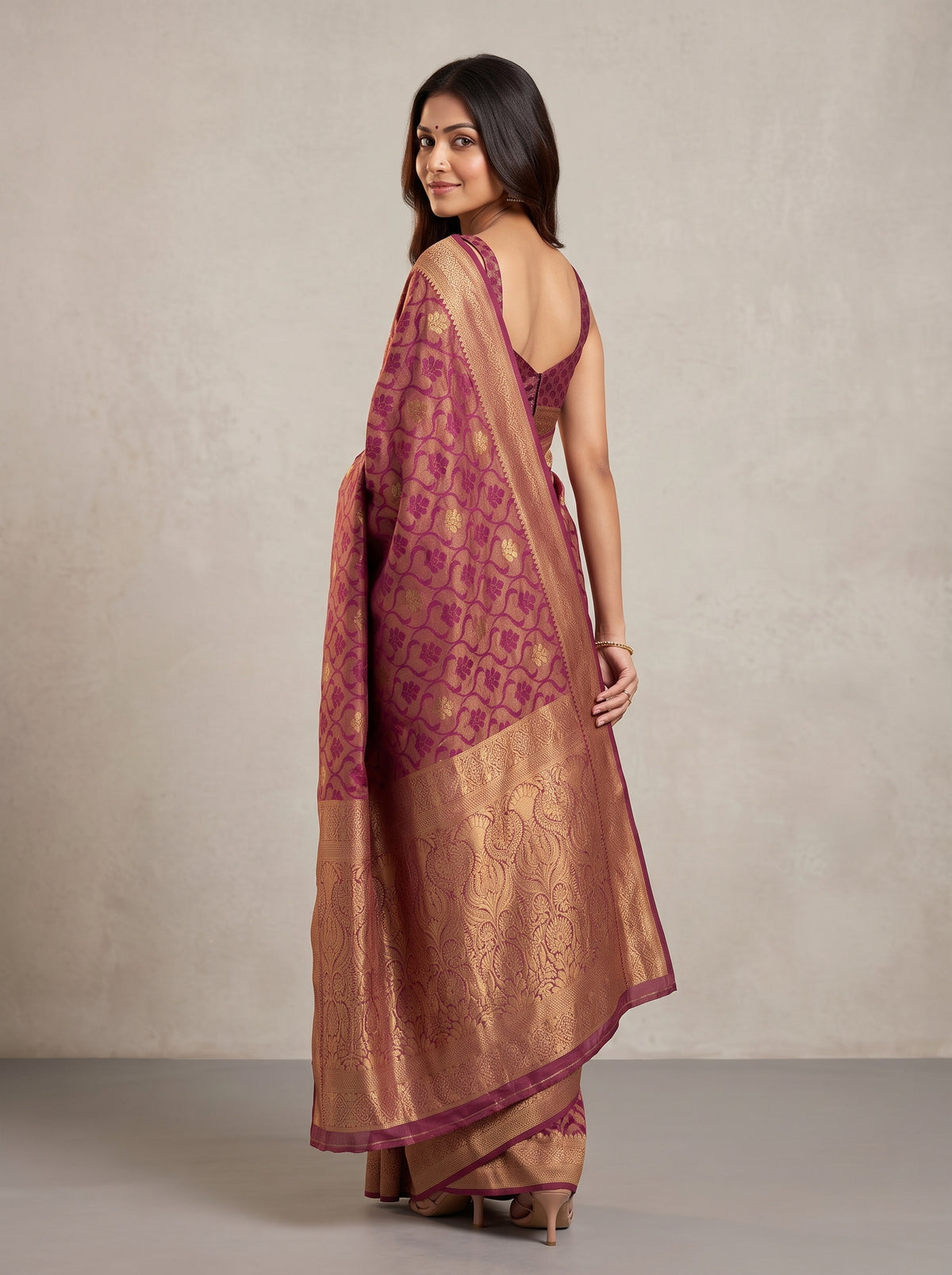 MIMOSA Wine Kanjivaram Art Silk Saree — pose 7 styling detail
