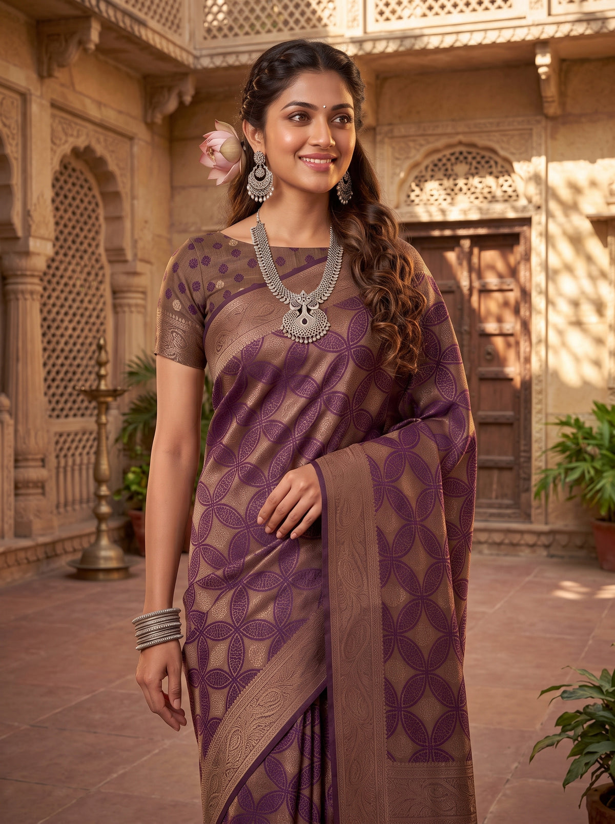 MIMOSA Jamun Kanjivaram Saree — pose 10 styling detail