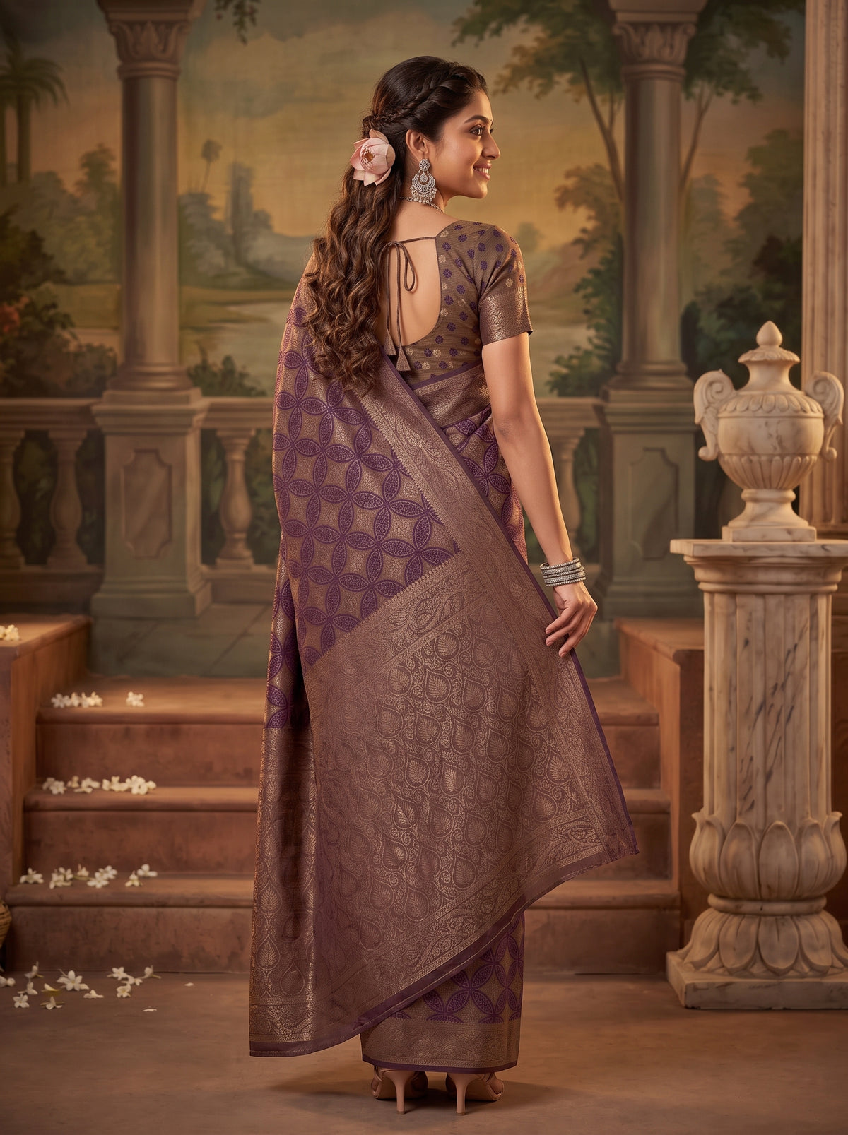 MIMOSA Jamun Kanjivaram Saree — pose 2 styling detail