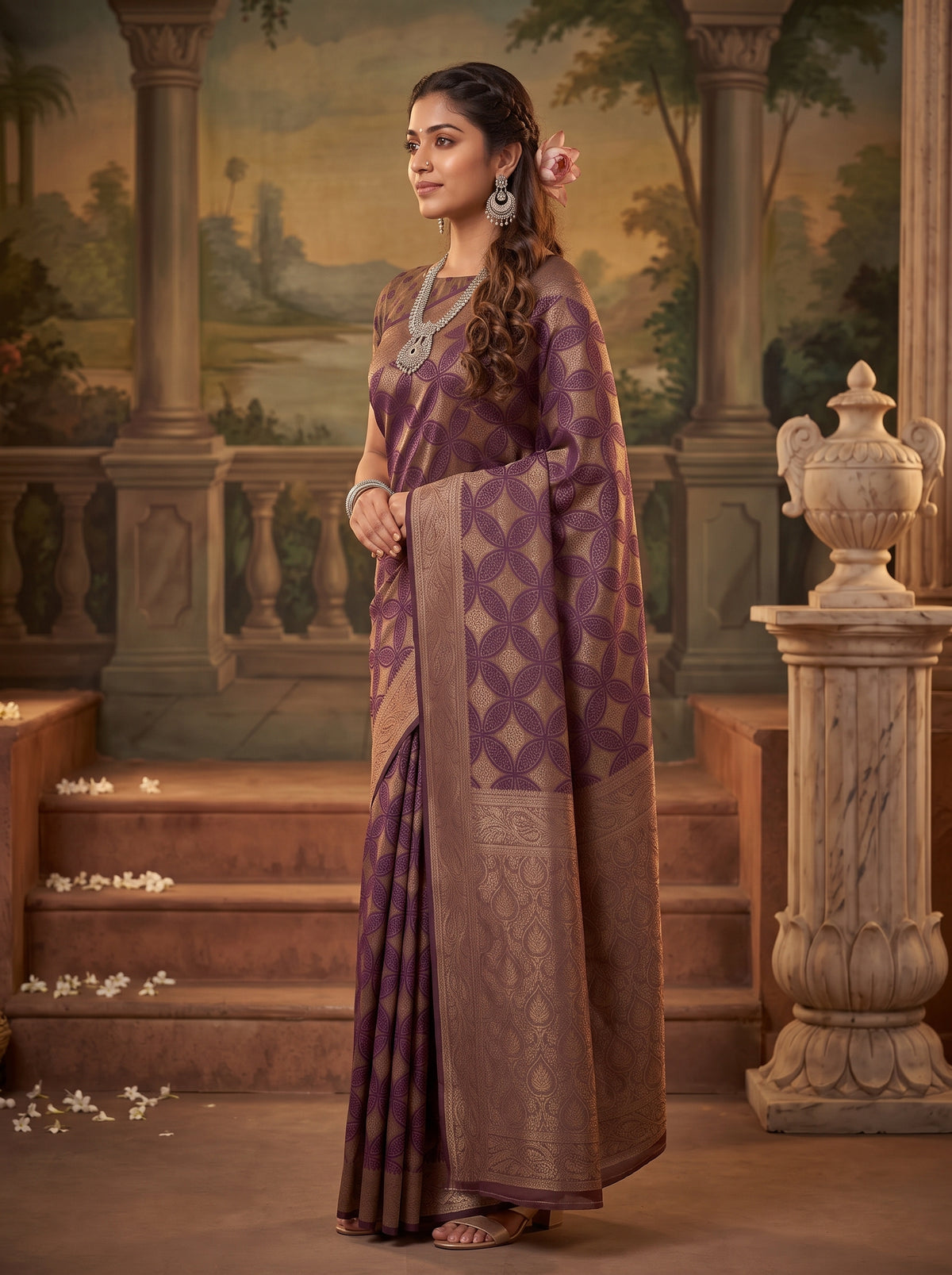 MIMOSA Jamun Kanjivaram Saree — pose 3 styling detail