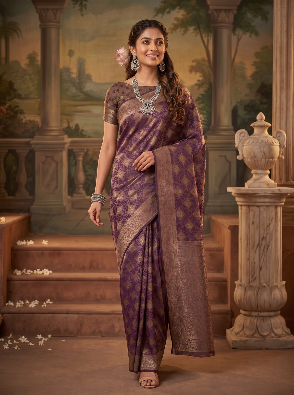MIMOSA Jamun Kanjivaram Saree — pose 6 styling detail