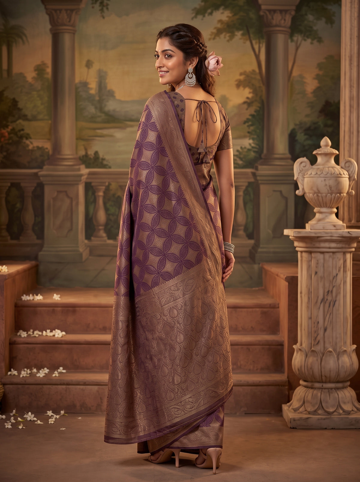 MIMOSA Jamun Kanjivaram Saree — pose 7 styling detail