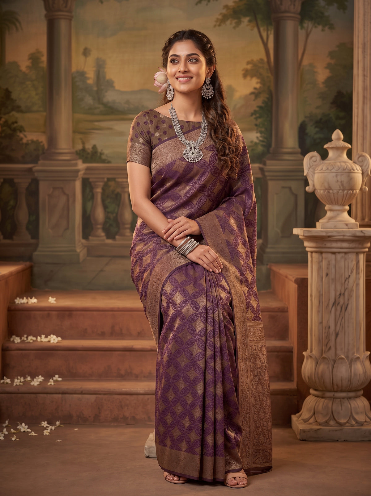 MIMOSA Jamun Kanjivaram Saree — pose 8 styling detail