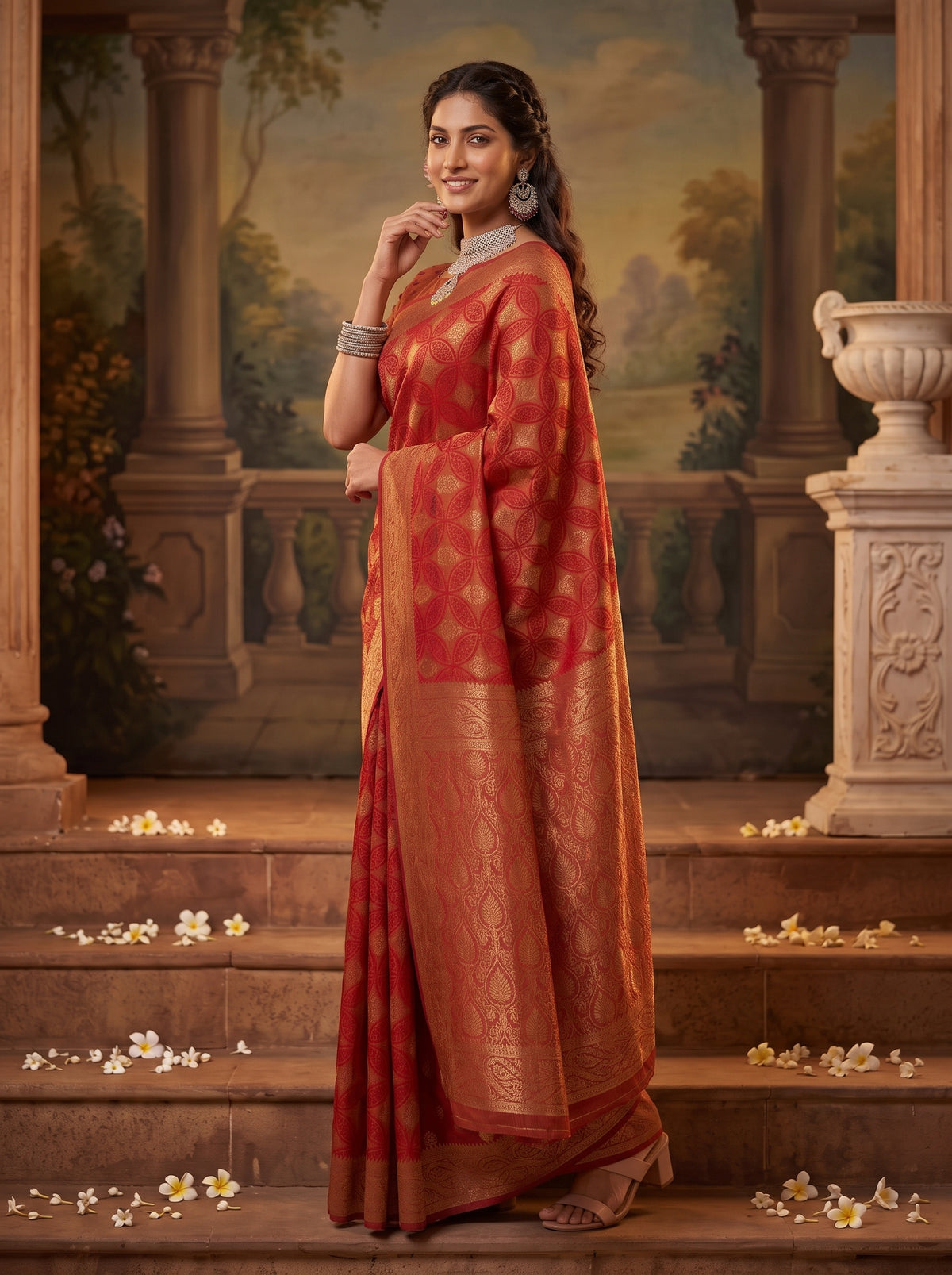 MIMOSA Red Kanjivaram Saree — pose 5 styling detail