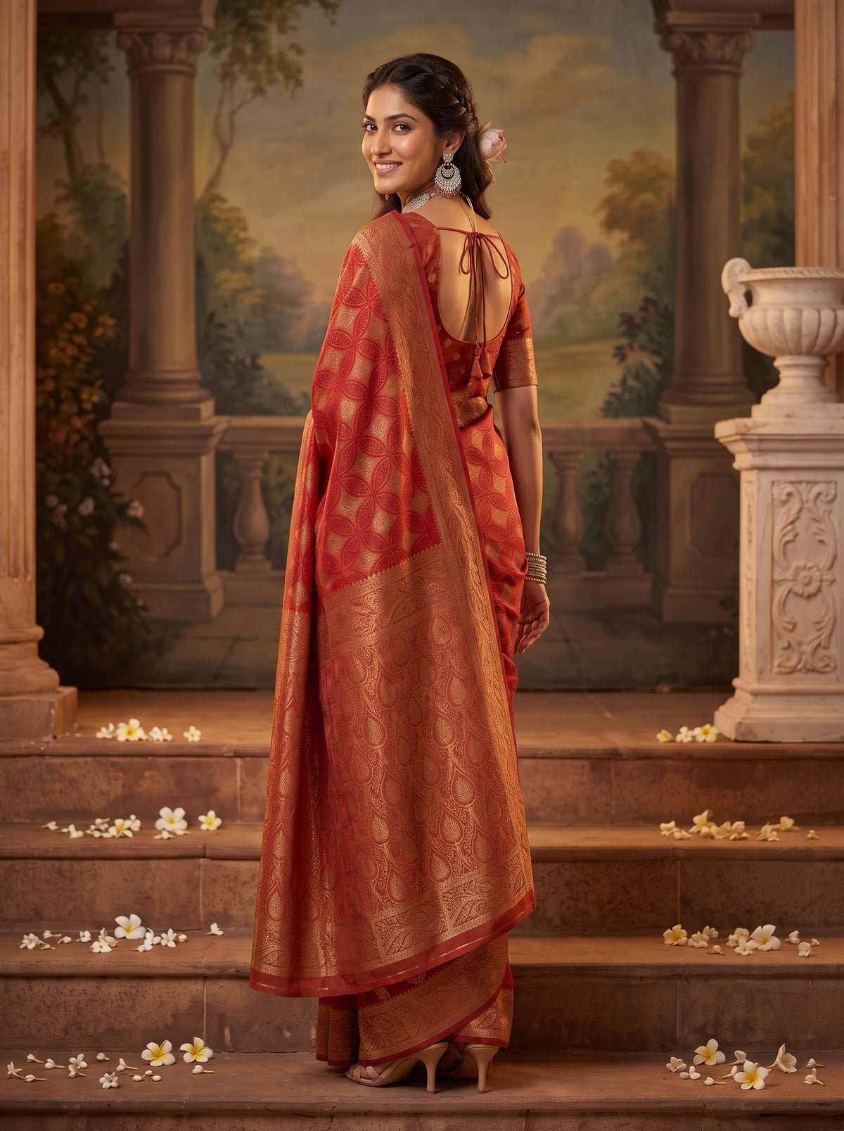 MIMOSA Red Kanjivaram Saree — pose 7 styling detail