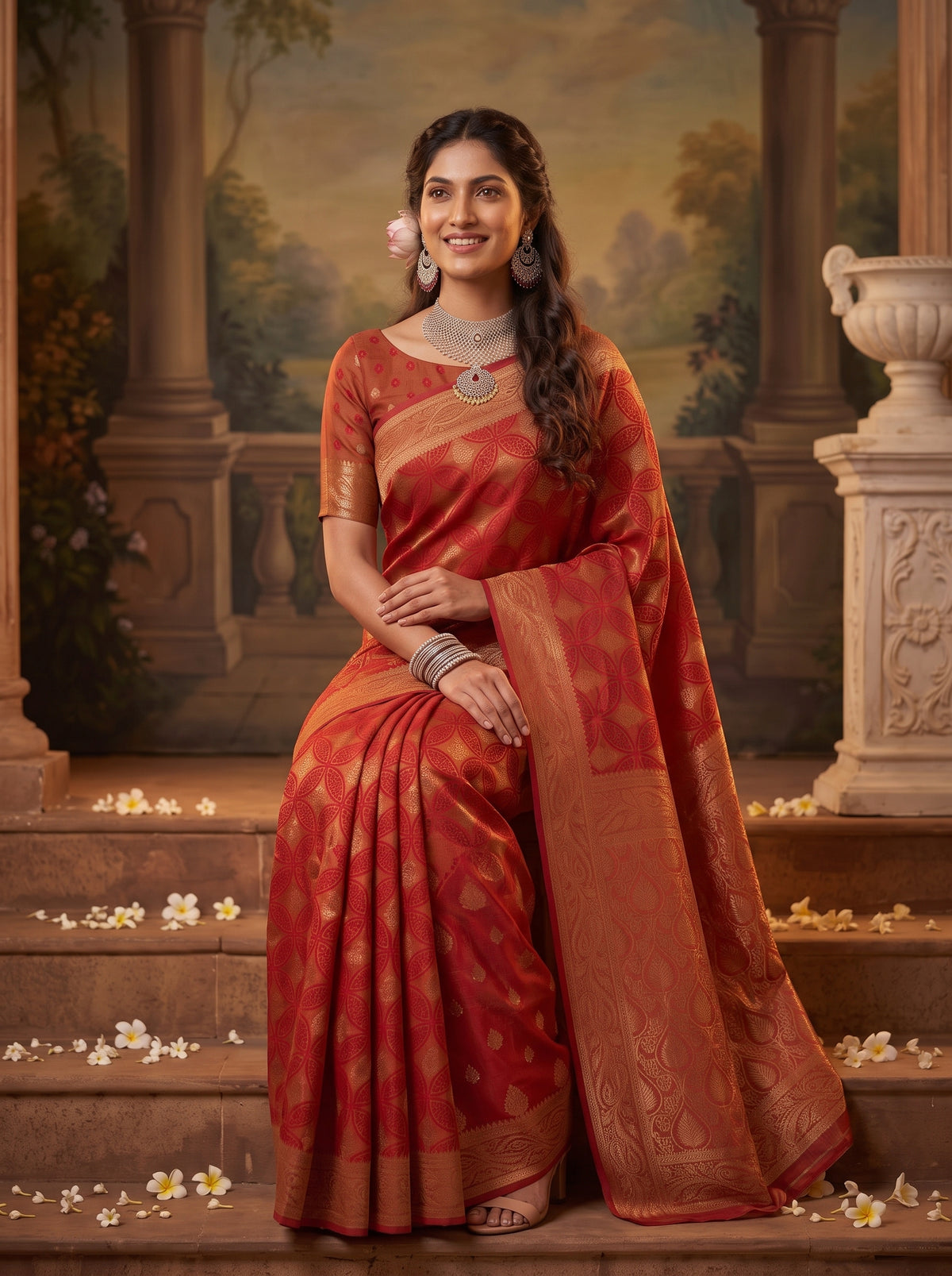 MIMOSA Red Kanjivaram Saree — pose 8 styling detail