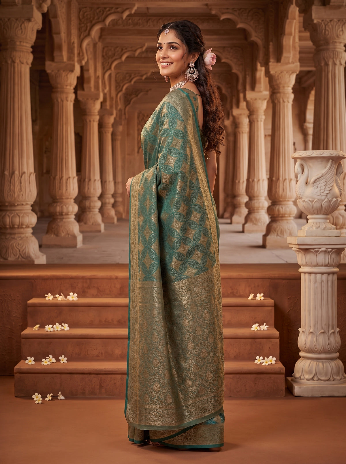 MIMOSA Sapphire Kanjivaram Saree — pose 5 styling detail