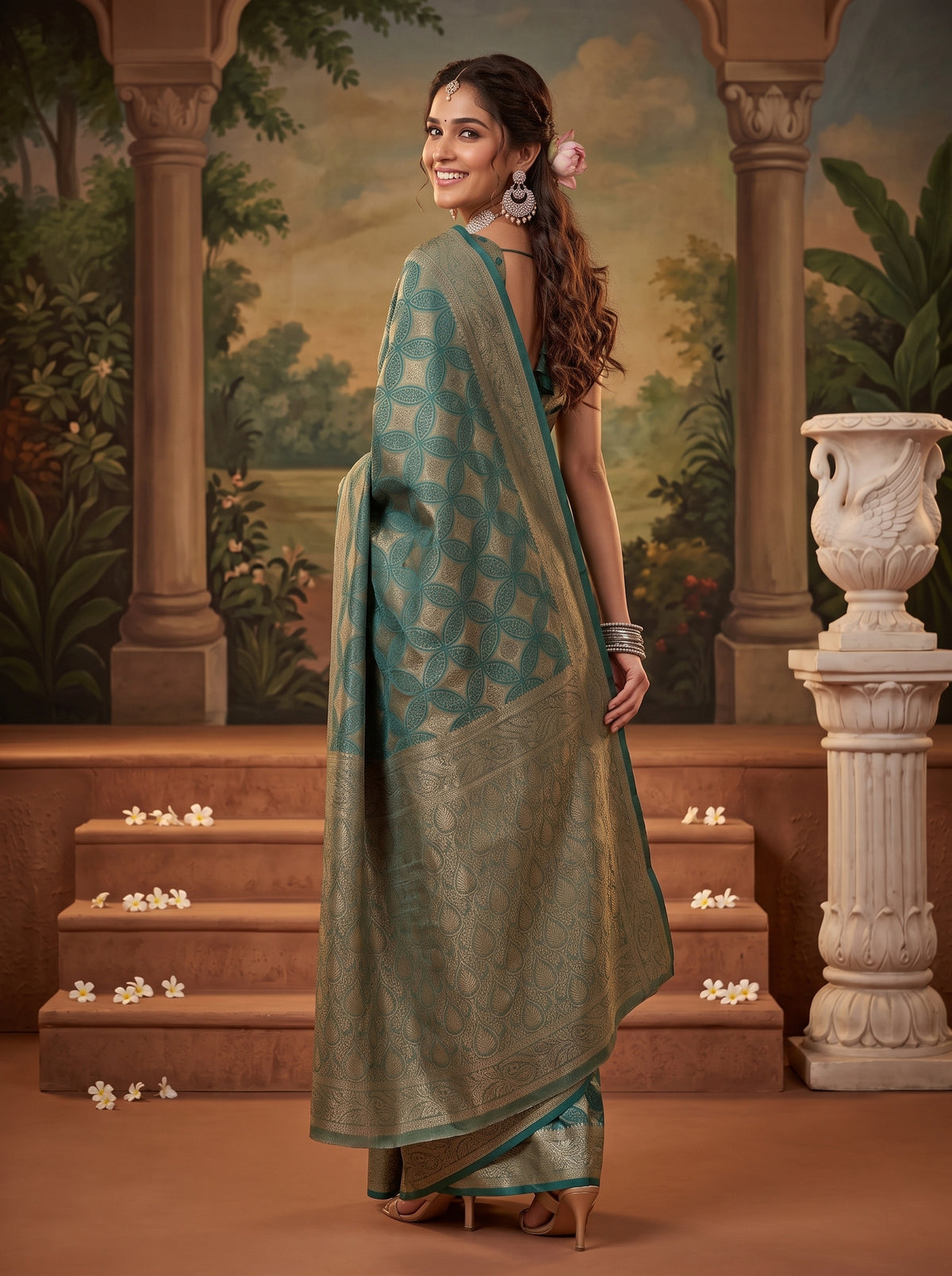 MIMOSA Sapphire Kanjivaram Saree — pose 7 styling detail