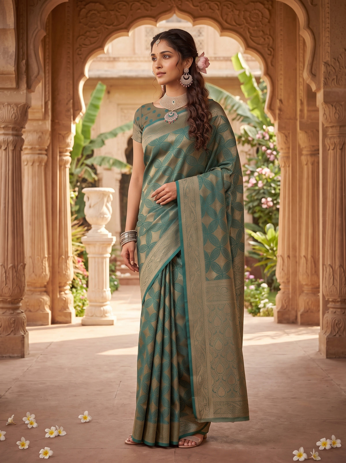 MIMOSA Sapphire Kanjivaram Saree — pose 9 styling detail