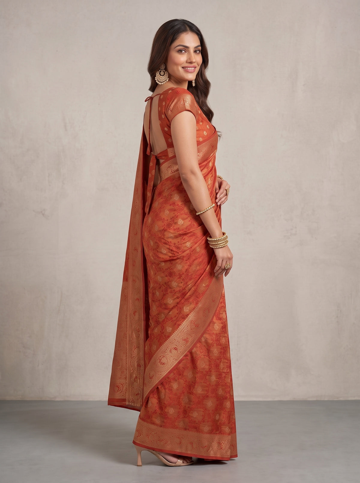 MIMOSA Red Kanjivaram Saree — pose 5 styling detail