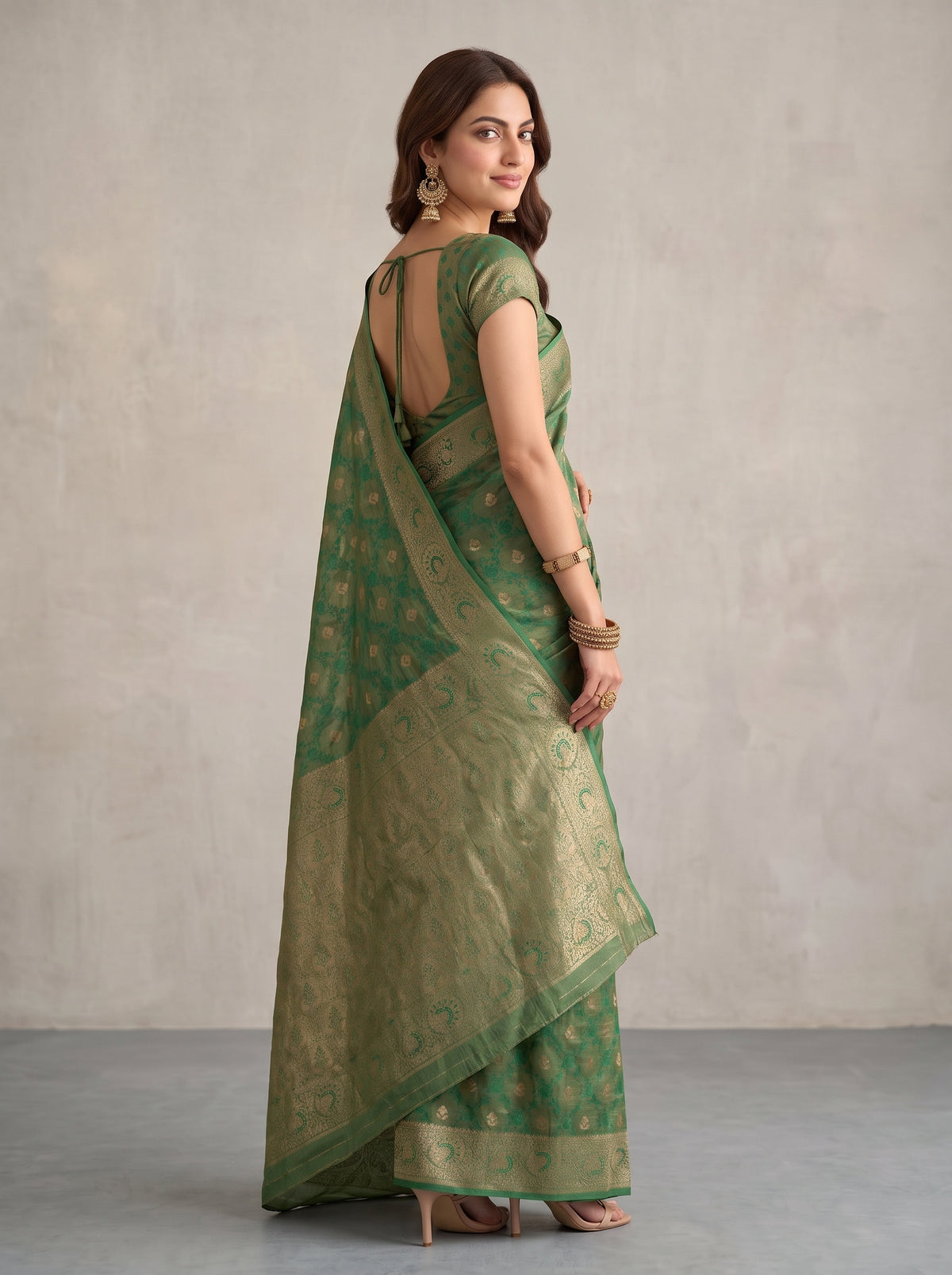 MIMOSA Rama Kanjivaram Saree — pose 5 styling detail