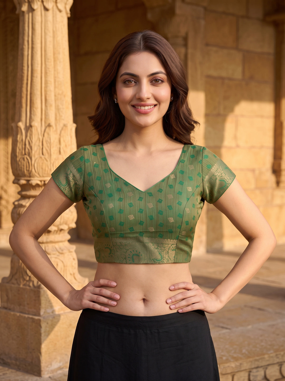 MIMOSA Rama Kanjivaram Saree — blouse close-up