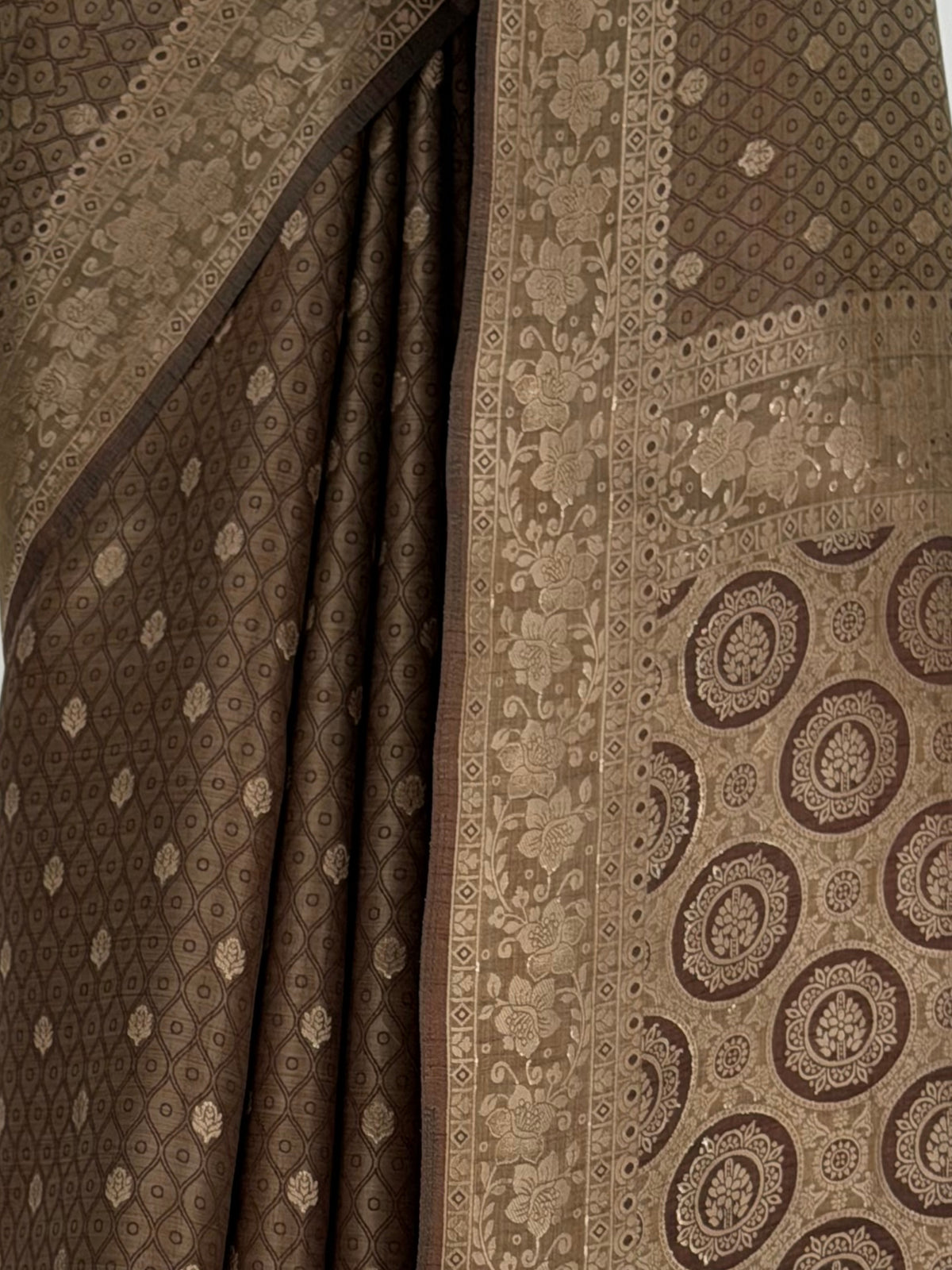 MIMOSA Chocolate Kanjivaram Saree — fleets shot full lifestyle