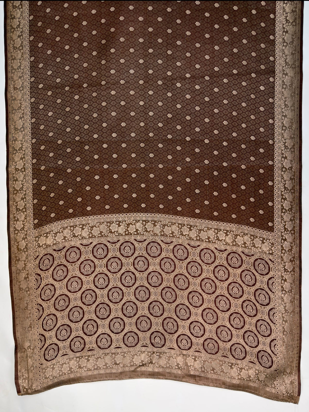 MIMOSA Chocolate Kanjivaram Saree — pallu and zari work detail