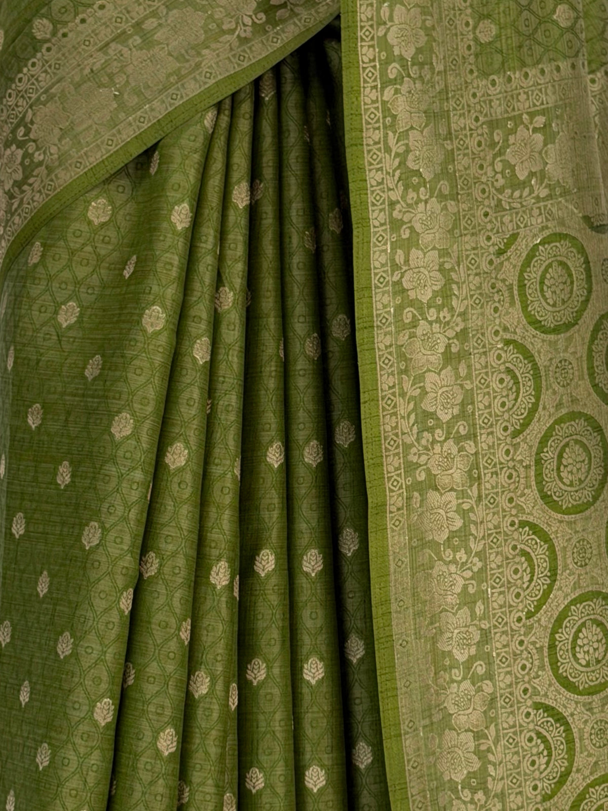 MIMOSA Olive Kanjivaram Saree — fleets shot full lifestyle