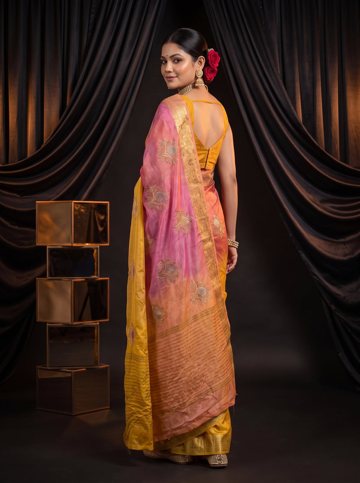 MIMOSA Gold Jaipur Saree — pose 7 styling detail