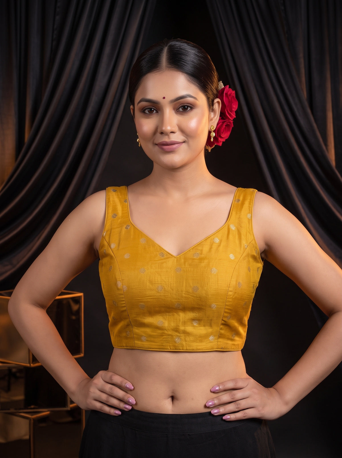 MIMOSA Gold Jaipur Saree — blouse close-up