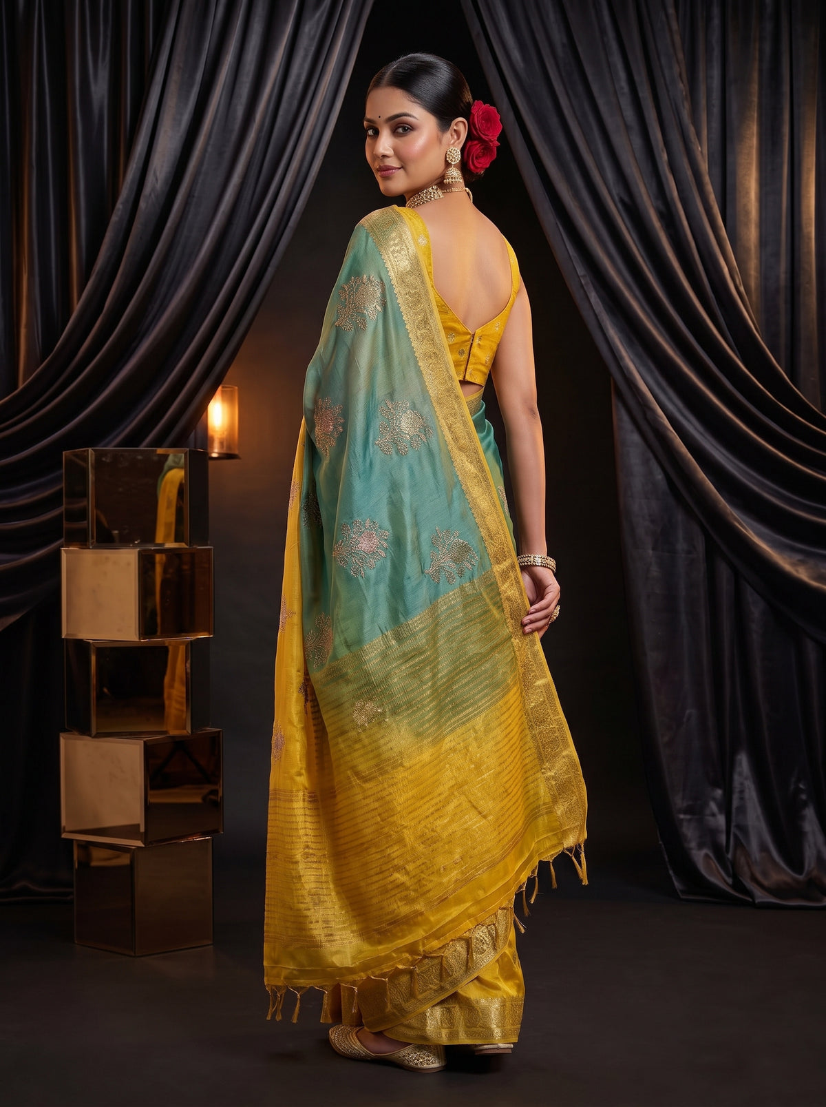 MIMOSA Mustard Jaipur Saree — pose 7 styling detail