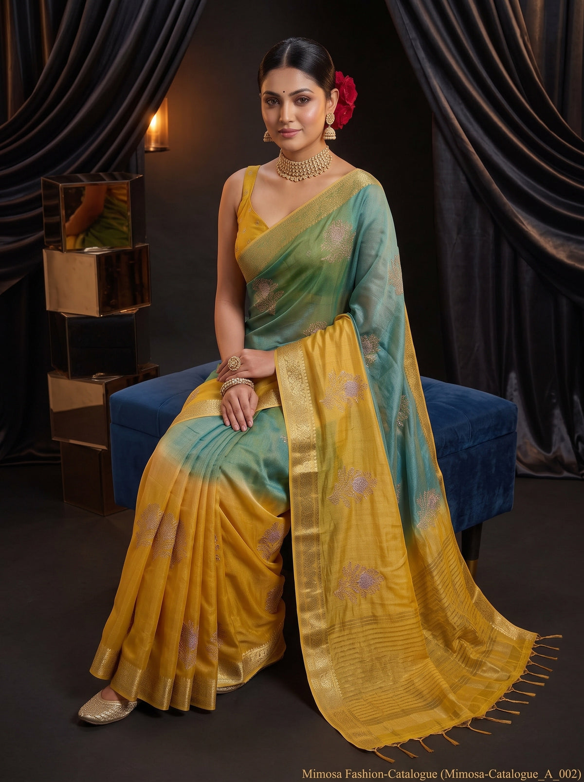 MIMOSA Mustard Jaipur Saree — pose 8 styling detail