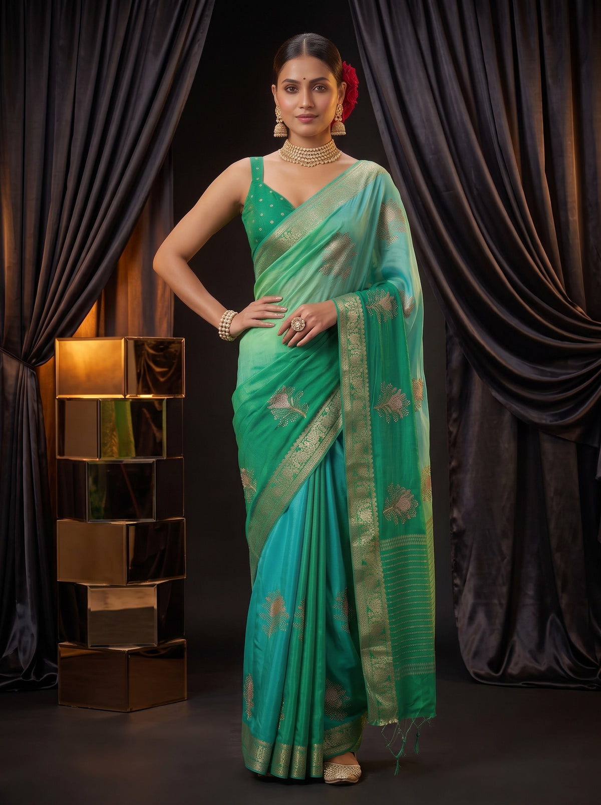 MIMOSA Rama Jaipur Saree — pose 4 styling detail