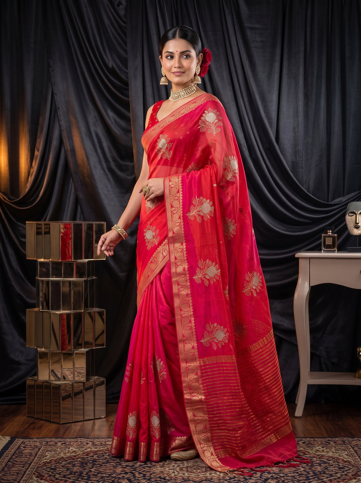 MIMOSA Strawberry Jaipur Saree — pose 5 styling detail