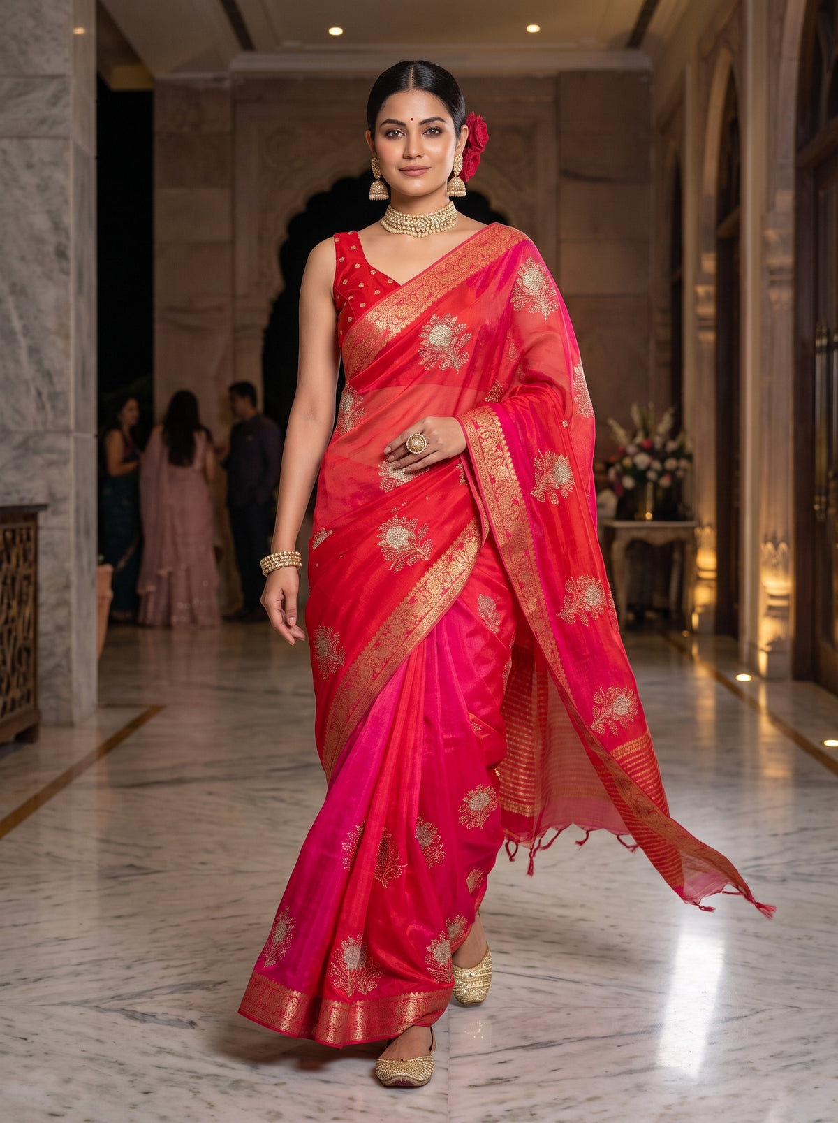 MIMOSA Strawberry Jaipur Saree — pose 6 styling detail