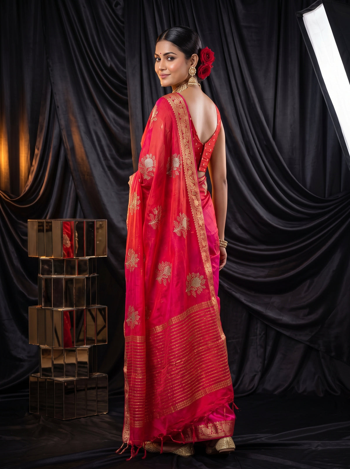 MIMOSA Strawberry Jaipur Saree — pose 7 styling detail