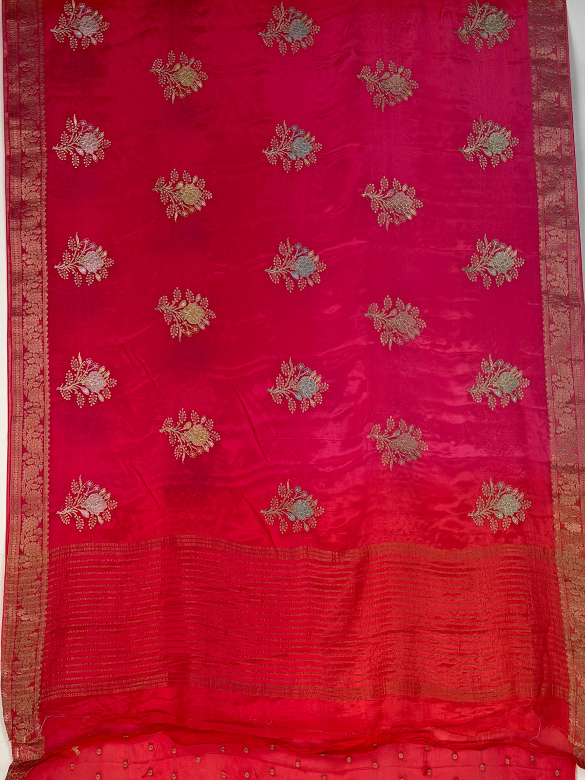 MIMOSA Strawberry Jaipur Saree — pallu and zari work detail